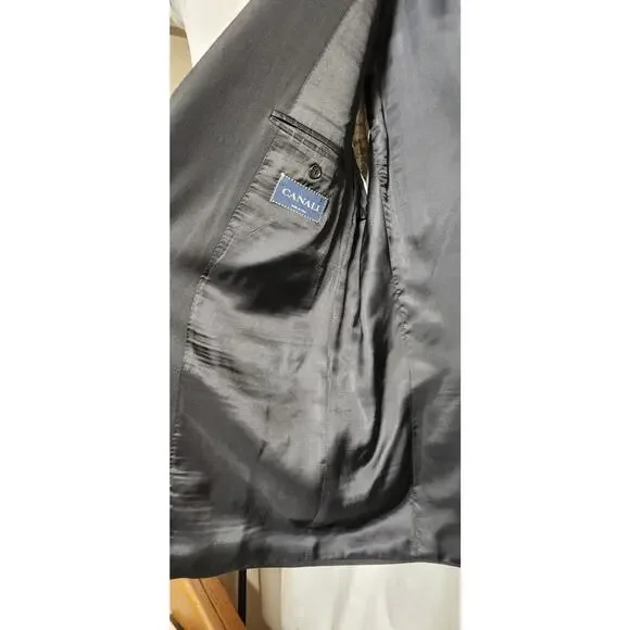 Canali Blazer Men US 50L EU 60L Black 100% Wool Italy 3 Button Blazer EUC